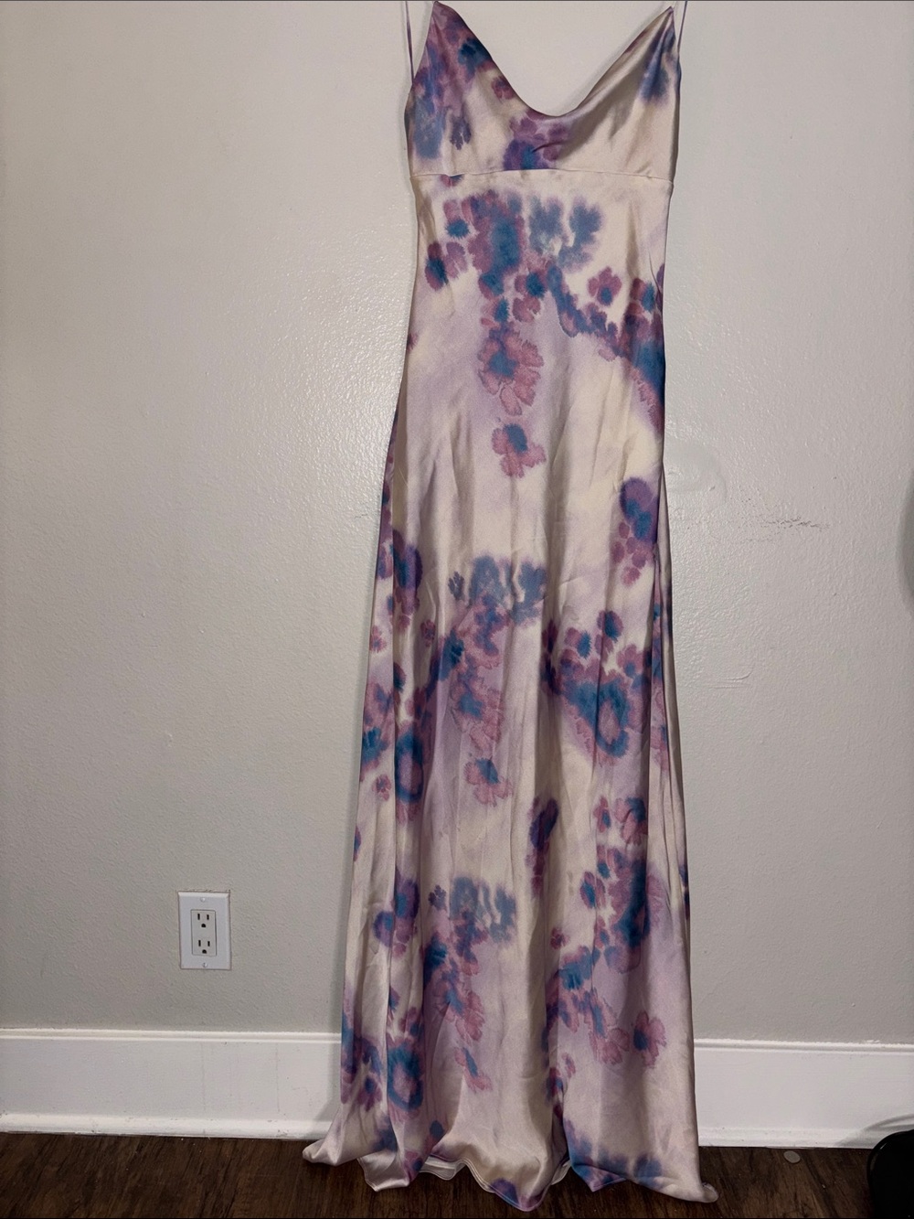 Zara Women's Cream Slip Dress with Pink & Blue Floral Print